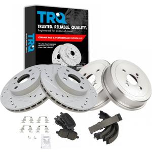 TRQ Front & Rear Ceramic Brake Pad Performance Rotor Shoes & Drum Kit Compatible with Toyota