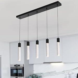 MELUCEE 5 Lights Dimmable Dining Room Light Fixture Black, 3000K-6000K