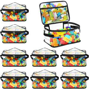8 Packs Extra Large Toy Storage Bags with Labels, Reusable Clear PVC Board Game Storage, Travel Waterproof Toy Organizer Bags with Name Tag and Manual Pocket for Building Blocks, Puzzle, Kids Books (Black)
