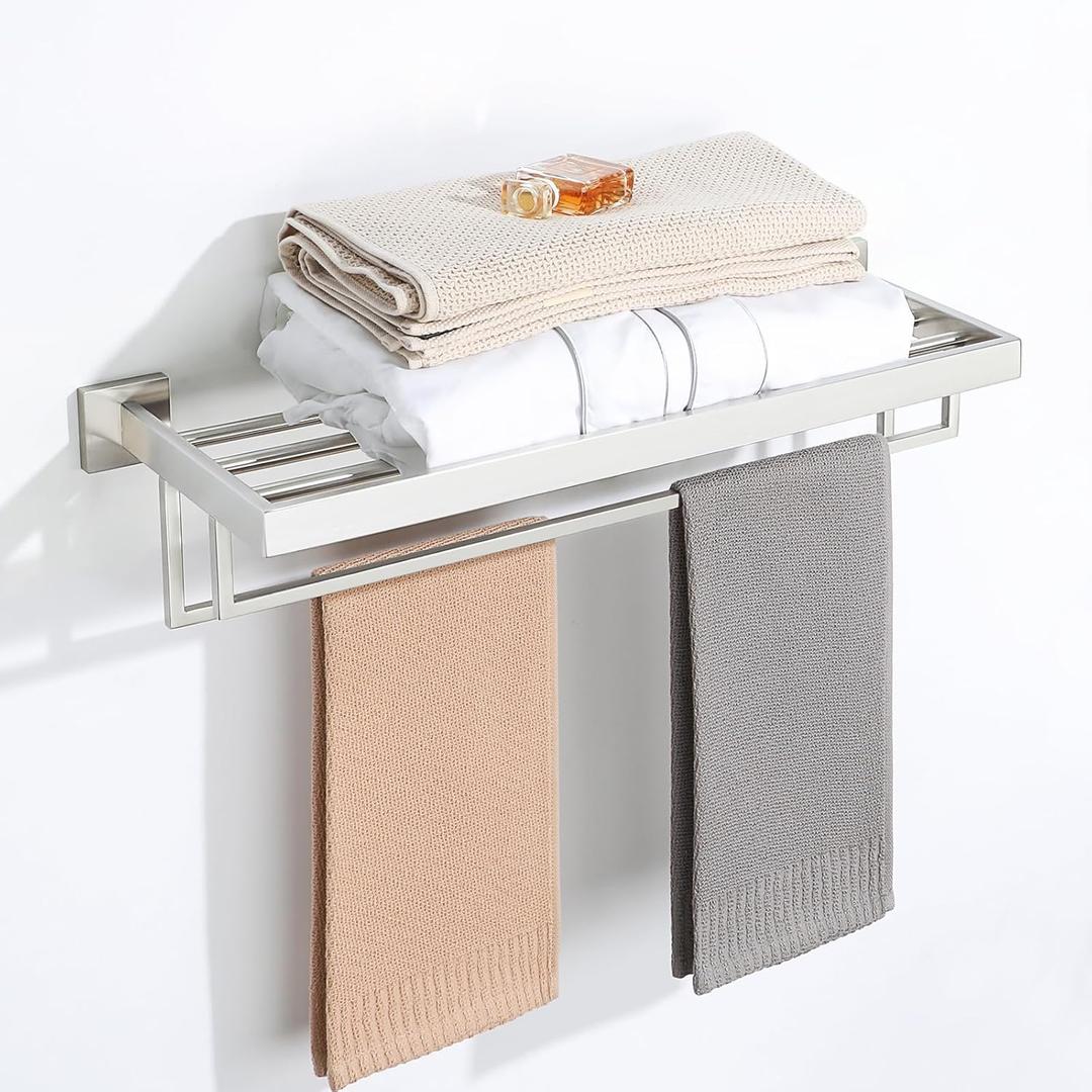 Alise 24 Inch Towel Racks for Bathroom, Towel Rack Wall Mounted with Double Towel Bars, SUS 304 Stainless Steel Towel Shelf, Heavy Duty Hand Towel Holder, (Brushed Nickel)