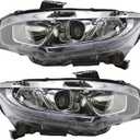Headlight Assembly Fit for 2016-2021 Honda Civic,Halogen Headlamp w/LED DRL Chrome Housing Replacement Driver Passenger Side