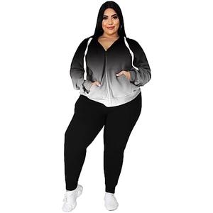 YeGine Womens Plus Size Two Piece Outfits Sweatsuits Casual Long Sleeve Set With Pockets Black Gradient 2XL