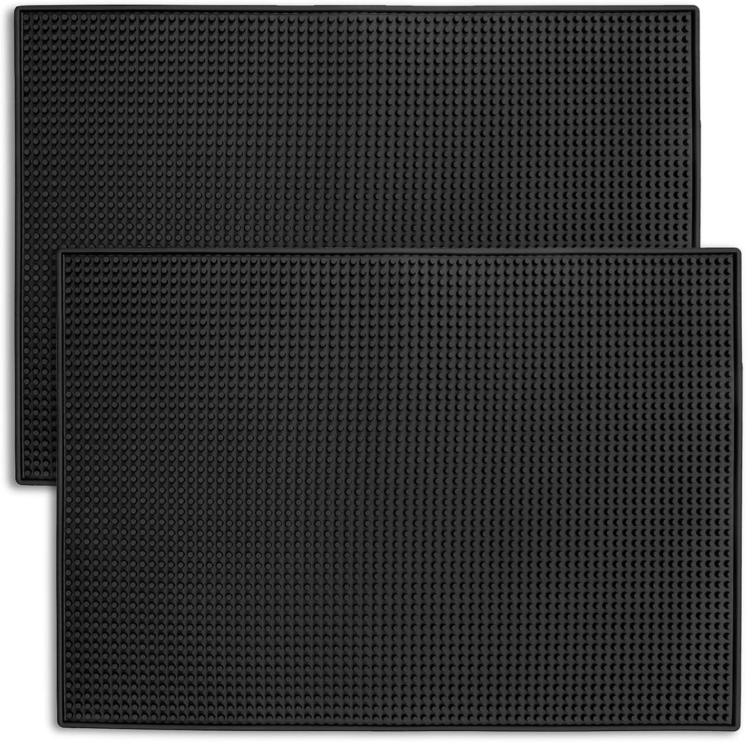 2 Pack Rubber Bar Mats for Countertop, 18" x 12" Dish Drying Spill Mat, Coffee Bar Mats Accessories for Cocktail Service in Bartending, Home, Kitchen, Restaurants, Black