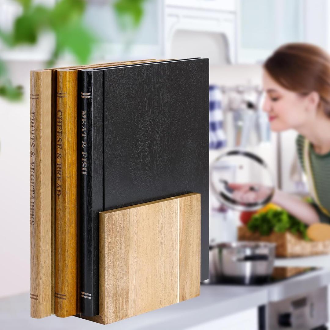 Cutting Board That Looks like Books, Set of 3 Solid Wood Book Shaped Cutting Board Library with Wooden Stand, For the Books Loving Chef, Fruits, Vegetables, Meat, Fish, Cheese and Bread