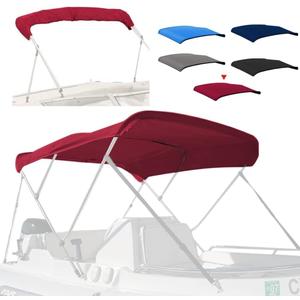 3 Bow Fade and Crack Resistant Bimini Top Replacement Cover600D Marine Grade Polyester Waterproof Sun Shade Boat CanopyEasy Install Zipper Sleeves Boat Awning, Burgundy 6'L 54"-60" W