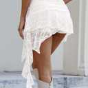 Women's White Mini Skirt Lace Ruffle Y2K Asymmetrical Layered Skirt Stretchable Low Rise Skirts (XL)