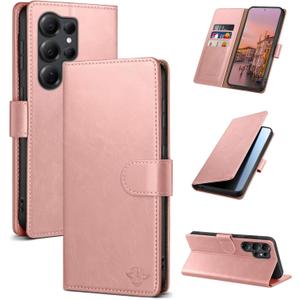 Wallet Case for Samsung Galaxy S25 Ultra with RFID-Blocking Credit Card Holder, PU Leather Folio Flip Cover Women Men Protective Phone Case Compatible with Samsung S25 Ultra, Pink