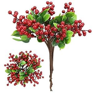 Felice Arts 6 Pack Artificial Black Berry Stems Fake Holly Berries Halloween Picks for Xmas Tree Ornaments DIY Wreath Vase Holiday Home Decor