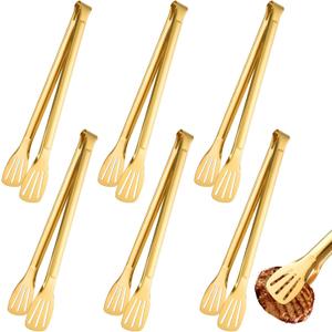 Supkiir 6 Pack 12 Inch Gold Serving Tongs, Stainless Steel Salad Serving Tongs for Buffet, Serving Utensils Gold Tongs for Serving Food Wedding Party Catering Barbecue