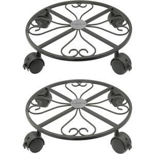 2 Pack Metal Plant Caddy,12 Inch Plant Stand Round Plant Roller with 4 360 Lockable Caster Wheels, Plant Dolly for Heavy Duty Flower Pots (12 Inches, Black)