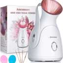 Facial Steamer, Amconsure Nano Ionic Face Steamer for Home, 100ML Warm Mist Humidifier for Women Moisturizing, Unclogs Pores-Bonus Stainless Steel Skin Kit and 2 Face Scrubbers (C-rose Gold)