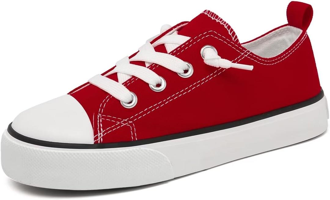 Toddler Little Kid Cushioned Canvas Shoes Slip On Sneakers Soft and Durable (Red), Size 13