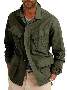 Runcati Mens Lightweight Safari Jacket Button Up Cotton Outdoor Military Cargo Long Sleeve Outwear (Green, M)