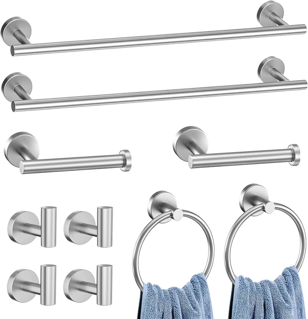 10-Piece Brushed Nickel Towel Bar Set, Bathroom Hardware Accessories Set,23.6 Inch Towel Bar-Towel Racks Set, Stainless Steel Wall Mounted Brushed Towel Holder Set
