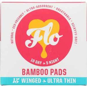 Flo Bamboo Period Pads with Wings Combo Pack 10 Day, 5 Night (15 Pads)