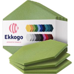 Acoustic Panels - 12-Pack Soundproof Wall Panels, 14"X12.1"X0.4", High Density Sound Dampening - Gin Green Hexagon