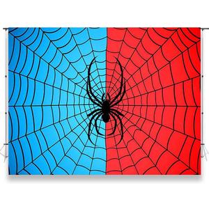 7x5ft Spider Backdrop Spider Web Blue and Red Photography Backdrop Boys Birthday Party Cake Table Decorations Photo Props KUBDJ539