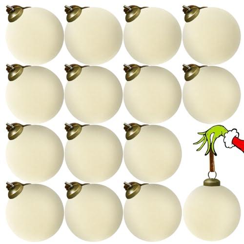 pdpdoc 15 Pcs Velvet Christmas Balls, 3.15" Large Velvet Christmas Ornaments Balls, Plastic Shatterproof Flocked Ornaments for Xmas Tree Holiday Party Decorations (A - Cream White)