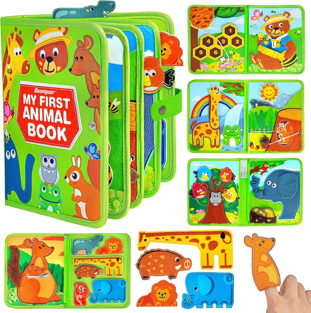 Quanquer Animal Busy Book for Toddlers 1-3 - Montessori Toys for 1 Year Old Boys and Girls, Educational Travel Toy for Airplane Car, Christmas Birthday Gifts for Toddlers