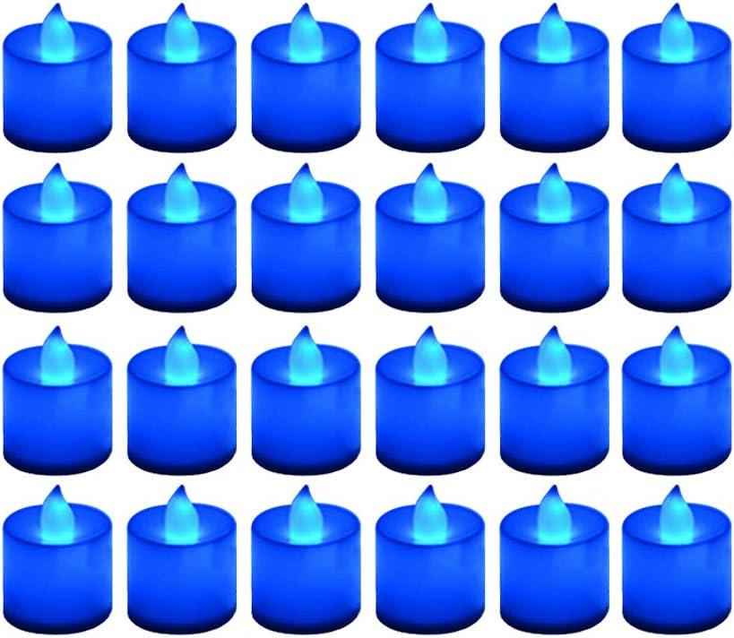 LANKER 24 Pack Flameless Led Tea Lights Candles, Flickering Blue Battery Operated Electronic Fake Candles, Decorations for Wedding, Party, Christmas, Halloween and Festival Celebration (Blue)