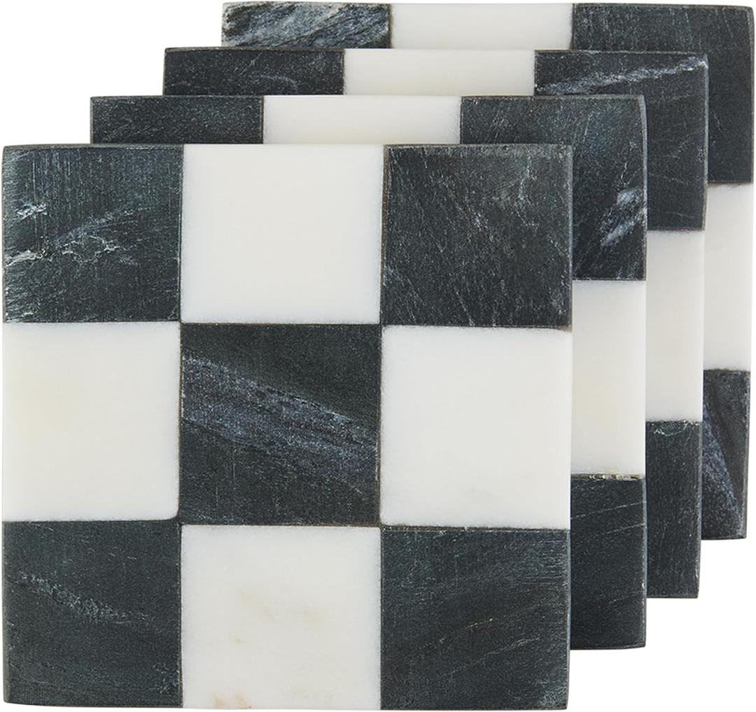 Mud Pie Square Checkered Coaster Set; 4" x 4"