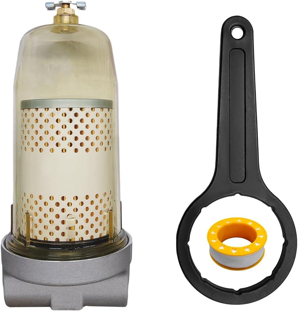 496 Fuel Tank Filter Assembly, 30 Micron Max 25 Gpm 150 Psi Diesel Water Separator with Wrench & Tape, Diesel Fuel Tank Filter Replacement with 1" NPT Top Cap Replace# B10-AL