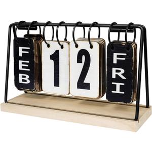 Wooden Desk Calendar, Perpetual Flip Calendar with Large Display, Daily Desktop Calendar Rustic Farmhouse Desk Accessories for Home Office Decor