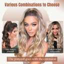 FLUFYMOOZ 4PCS Half Up Half Down Ponytail Extension Set, Fake Ponytail Soft Synthetic Hairpiece for Women, Long Thick Clip in Hair Extensions Wavy Fuller High Wrap Around (Deep Brown with Dirty Blonde 22In)