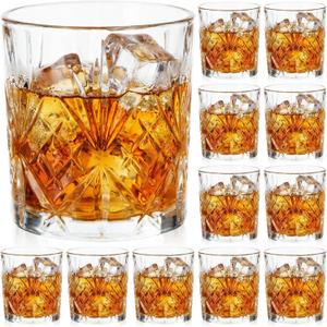 12 Pcs Old Fashioned Whiskey Glasses 12 oz Elegant Crystal Whiskey Glasses Bourbon Cocktail Rocks Glass for Bourbon Scotch Liquor Cocktails Barware Men Gifts