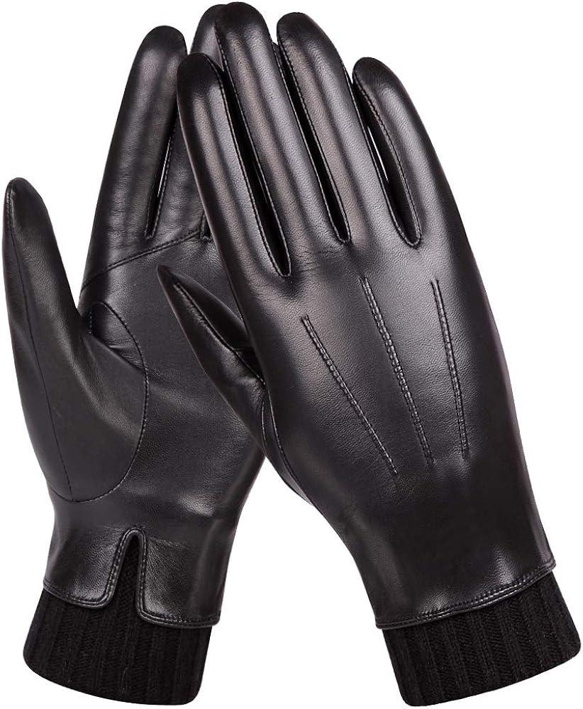 Winter Sheepskin Leather Gloves for Women - Warm Touchscreen Cashmere/wool Blend Lining Driving Windproof Cuffs
, Size M