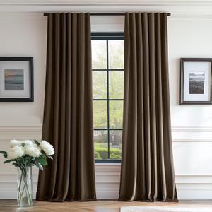 Lazzzy Dark Brown Velvet Curtains Room Darkening Thermal Insulated Curtains 108 Inch Long Window Drapes for Bedroom Living Room Super Soft Luxury Rod Pocket Window Treatment, 2 PanelsCoffee