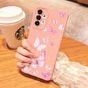 for Samsung Galaxy A32 5G Phone Case, Fashion Flower Pattern Design Girls Women Liquid Silicone Cover, Slim Shockproof and Scratch-Resistant Soft Case for Samsung A32 - Butterfly Pink