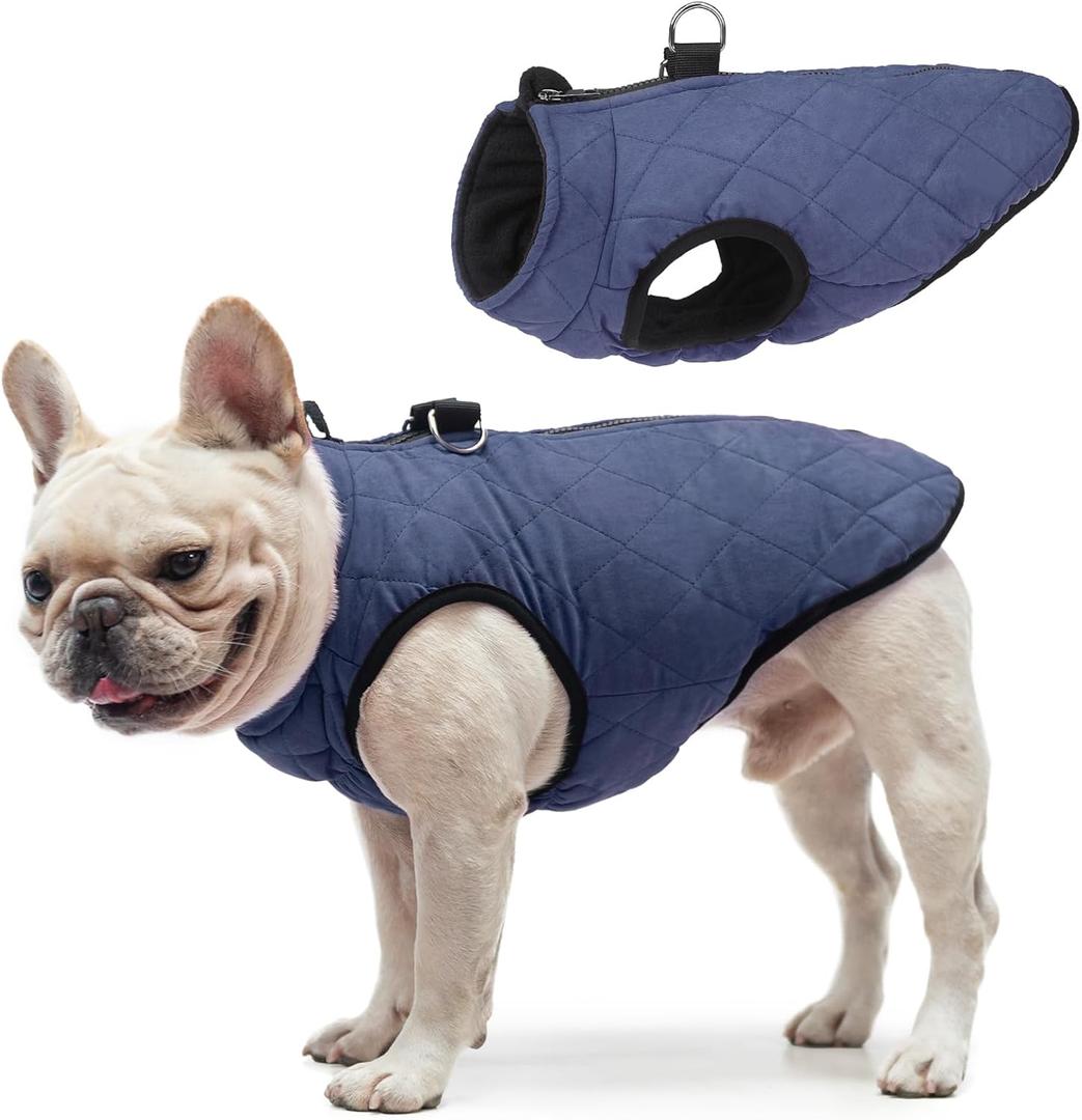 SCENEREAL Winter Dog Vest Coat with Harness Built In, Warm Puppy Jacket for Small Medium Dogs, Cold Weather Coat with Zipper, Fleece Puffer Vest Windproof Snow Clothes (XL(Chest 21.5")-Regular, #1 Rolay Bule-Matte)