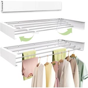 Wall Mounted Drying Rack 31.5'', Foldable Wall Clothes Drying Rack, Space Saving Laundry Drying Rack, Heavy Duty Clothes Drying Rack 5 Rods, Collapsible Clothing Rack for Bathroom Balcony, Large