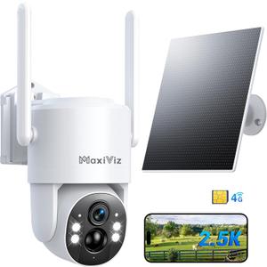 4G LTE Outdoor Solar Powered Cellular Security Camera Wireless, Off-Grid Camera No WiFi Required, 2.5K UHD Color Night Vision, 360 Live View, Local/Cloud Storage, IP66 Weatherproof, SIM Card