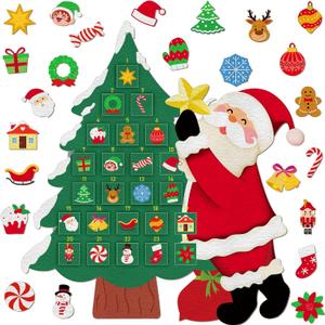 Christmas Tree Advent Calendar Felt Christmas Tree for Kids Countdown to Xmas with 24 Pockets Countdown Calendar Reusable Xmas Decorations Wall Hanging Gifts for Toddlers Home Door Wall Party