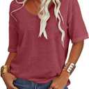 Danedvi Women Fashion V-Neck Half Sleeves Oversized T Shirt Solid Casual Loose Basic Tops (XXL)