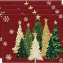 Artoid Mode Xmas Trees Snowflakes Winter Placemats Set of 4, 12x18 Inch Seasonal Red Christmas Table Mats for Party Kitchen Dining Decoration
