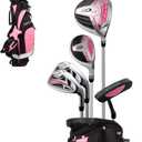 Precise XD-J Kids Golf Clubs Set – Boys’ & Girls’ Junior Golf Set with Lightweight Graphite Shafts, Hybrid, Putter & Stand Bag - Pink Ages 6-8 – Right-Handed