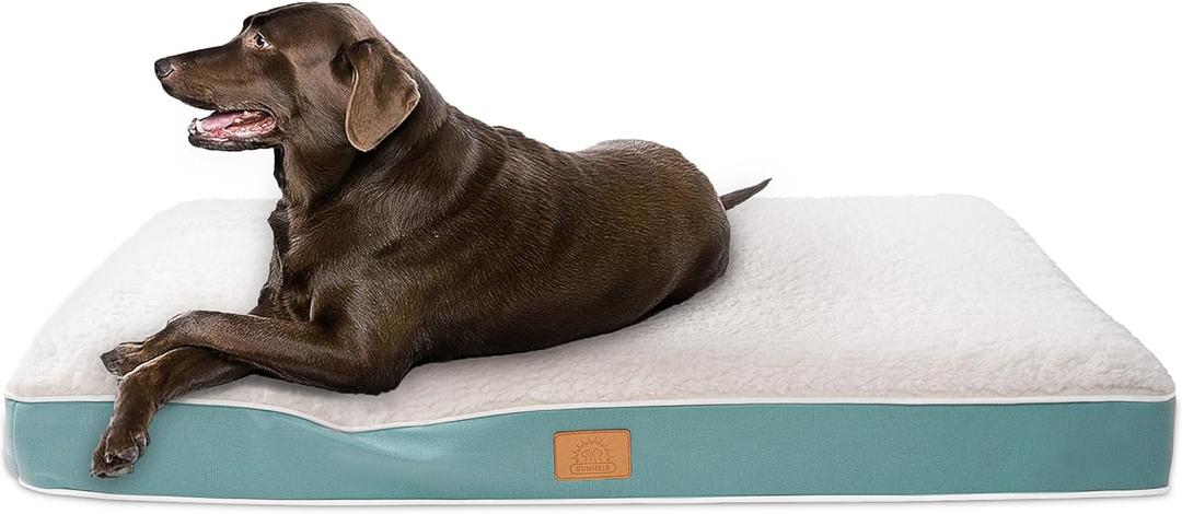 Extra Large Orthopedic Dog Bed for Big Dogs - XXL Waterproof Dog Bed with Removable Washable Cover & Anti-Slip Bottom, Crate Bed, Deluxe Plush Pet Bed Mat (Blue)