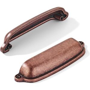 khtumeware 10 Pack Antique Copper Cup Pulls 3-1/2 Inch Center to Center - Cabinet & Drawer Handles for Kitchen Hardware