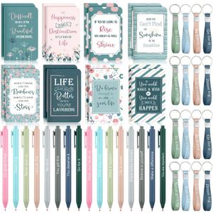 PerKoop 48 Pcs Inspirational Gifts Bulk Motivational Notepads Ballpoint Pens Keychains Set Classic Notebook Journal Lined for Teachers School Office Party Favor Supplies