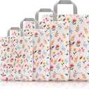 Gonex Compression Packing Cubes, 4pcs Expandable Storage Travel Luggage Bags Organizers (Floral Pink)