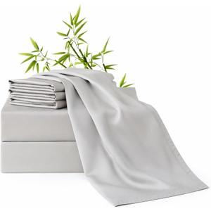 100% Viscose Derived from Bamboo Sheets Queen Size | 6 Pcs Set | Soft, Breathable and Cooling for Hot Sleepers | Double Stitching | 18 Deep Pocket | 4 Pillowcases | Oeko-TEX Certified [Grey]
