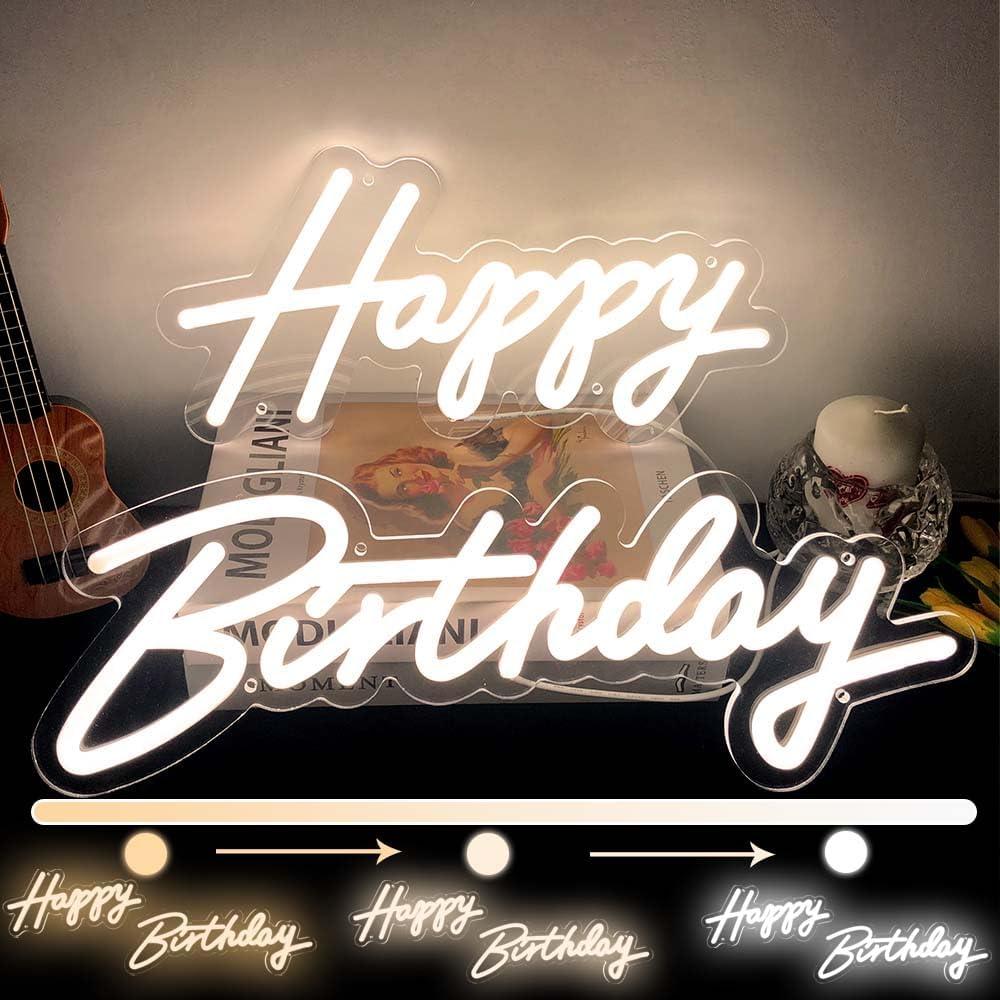 Happy Birthday Neon Sign - 3 Color Temperature Modes Happy Birthday Sign 17" - USB Happy Birthday Light Up Sign with Dimmable Switch - Happy Birthday LED Sign for Backdrop, Party, Celebration, Decoration