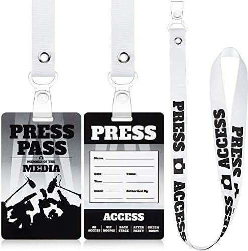Outus 10 Sets Press Party Pass Kits Press Pass Badge with Lanyard Novelty ID Badge Prop Costume Lanyard Label Tag for Costume Party Reporter Cosplay Birthday Favors
