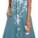 Zeagoo Summer Dress for Women Casual Floral Midi Sundress with Pockets V Neck Pleated Short Sleeve Aline Beach Vacation Dress (Medium)