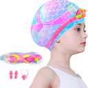 Kids Swim Caps for Girls, Toddler Silicone Swimming Cap for Kids, Durable Comfortable Swimming Caps for Girls (Age 2-6, Blue Mermaid)