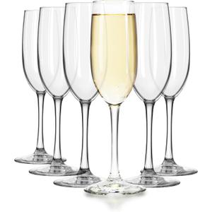 Libbey Champagne Flutes Set, 8 oz Elegant Stemmed Flute Glasses Set of 6, Dishwasher Safe Sparkling Wine Mimosa Glasses for Parties