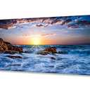 Muolunna BK05862 Wall Art Decor Canvas Print Picture Sunset Blue Ocean 1 Panel Sea Waves Scenery Painting Artwork for Office Wall Decor Home Decoration Stretched and Framed Ready to Hang 24x48inch